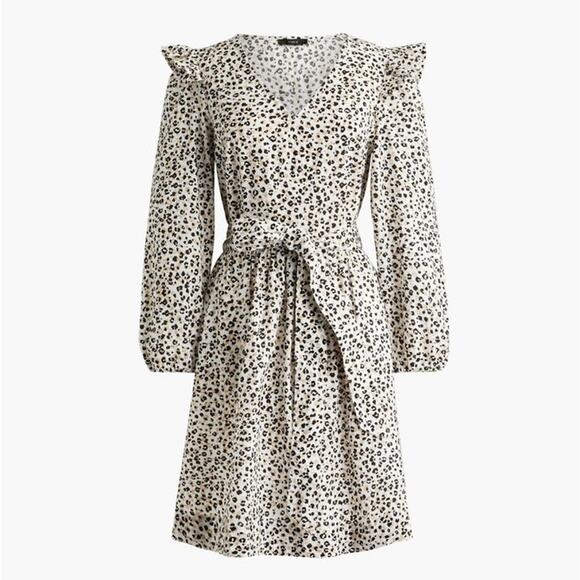 J. Crew Leopard Print Cotton Long Sleeve Mini Dress Size XL - Picture 1 of 8